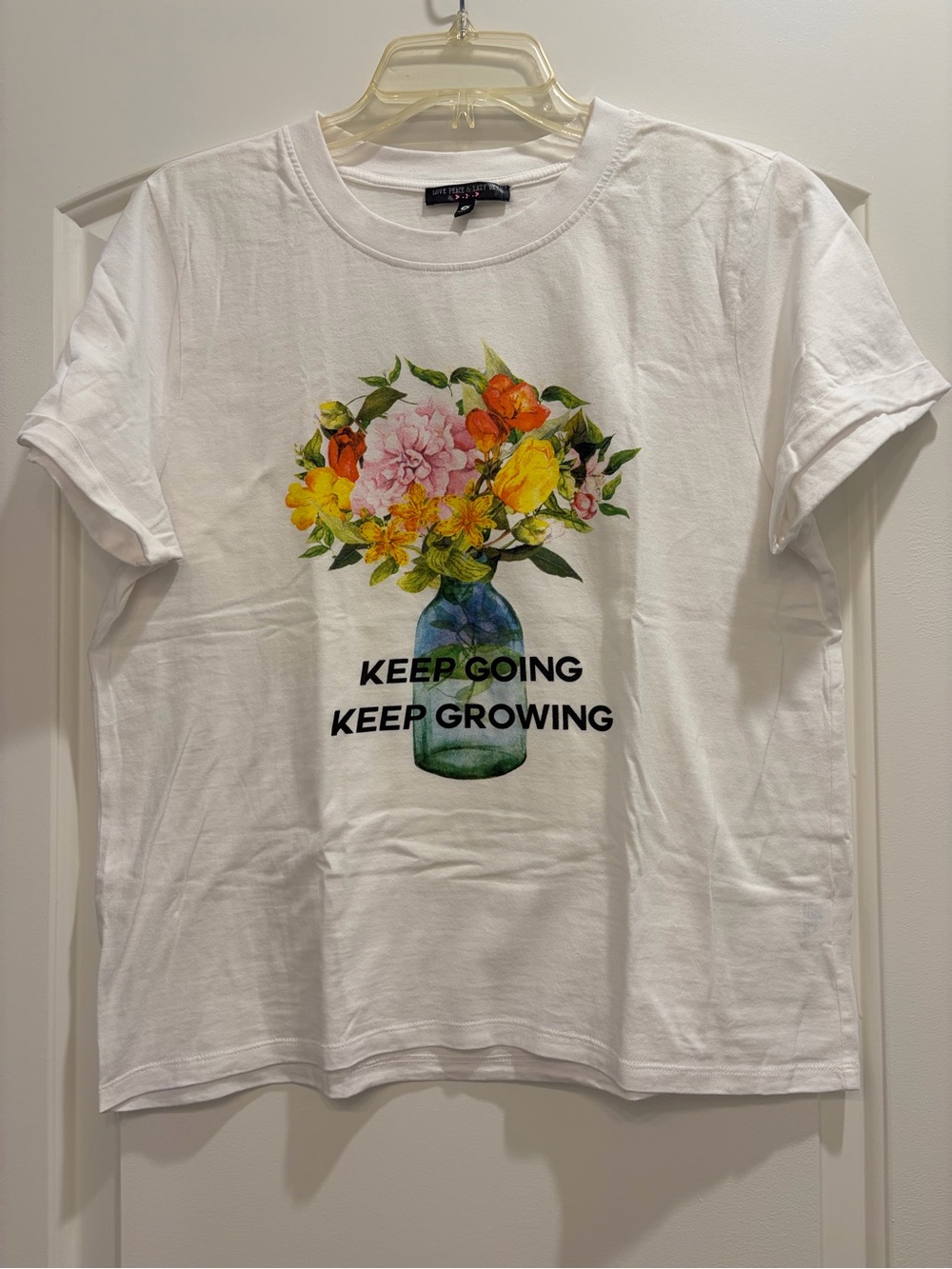 Love Peace Love Days Keep Going Keep Growing Floral Graphic Tee - White, M
